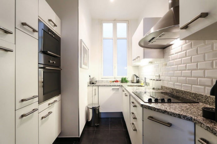 interior design of a narrow kitchen