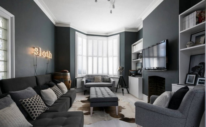 living room interior in gray tones