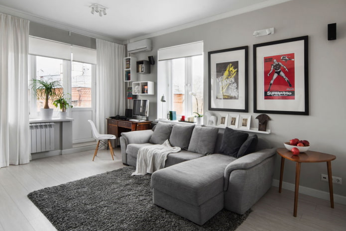 living room interior in gray tones