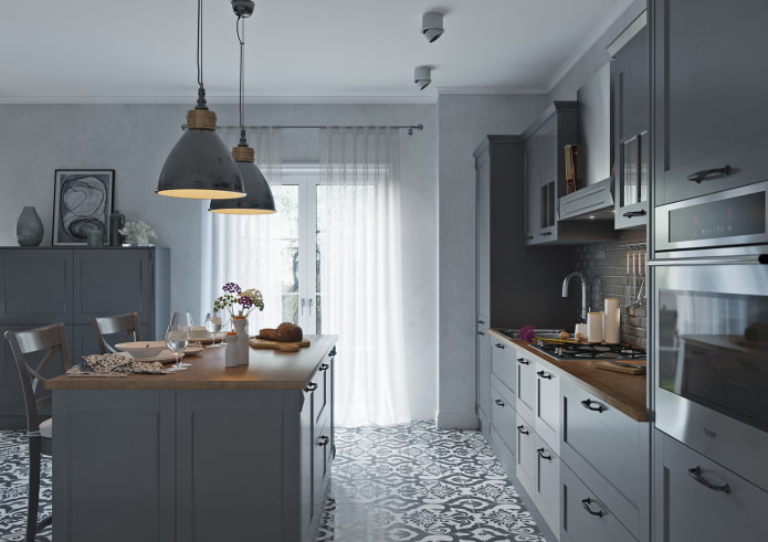 kitchen interior in gray tones