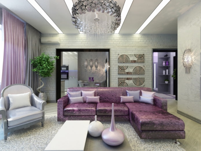interior design in gray-purple tones