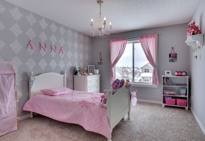 interior design in pink and gray colors
