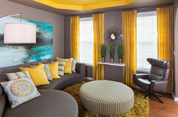 interior design in gray-yellow tones