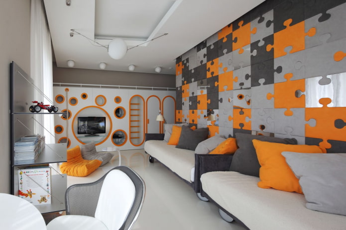 interior design in gray-orange colors