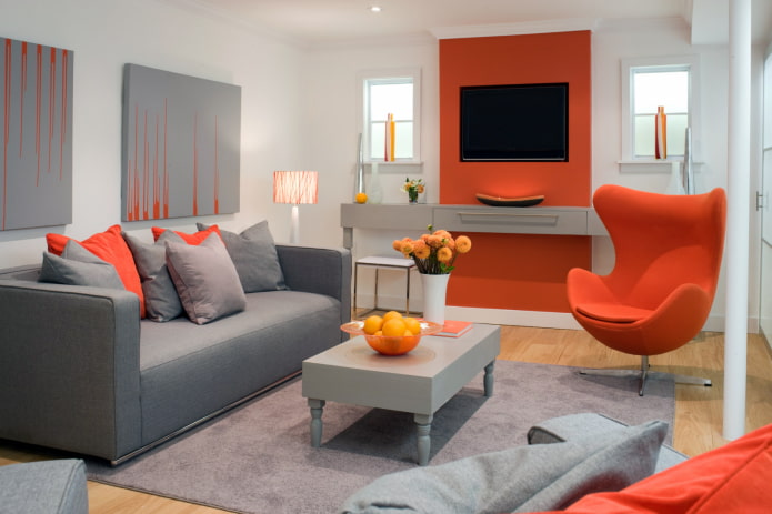 interior design in gray-orange colors