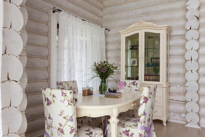 interior of a log house in Provence style