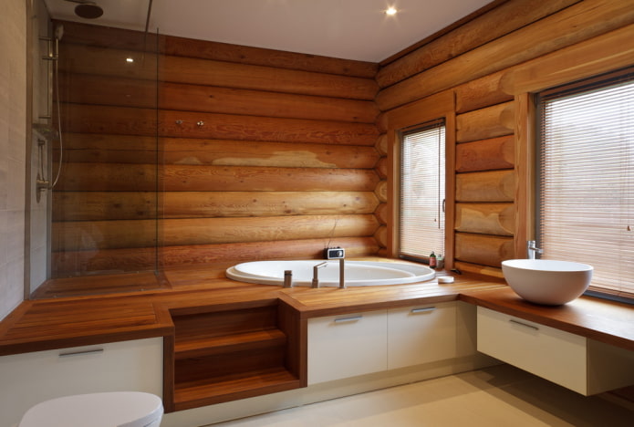 bathroom design in the interior of a log house