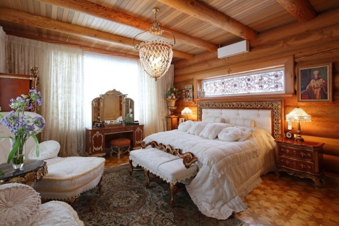 interior of a log house in Russian style