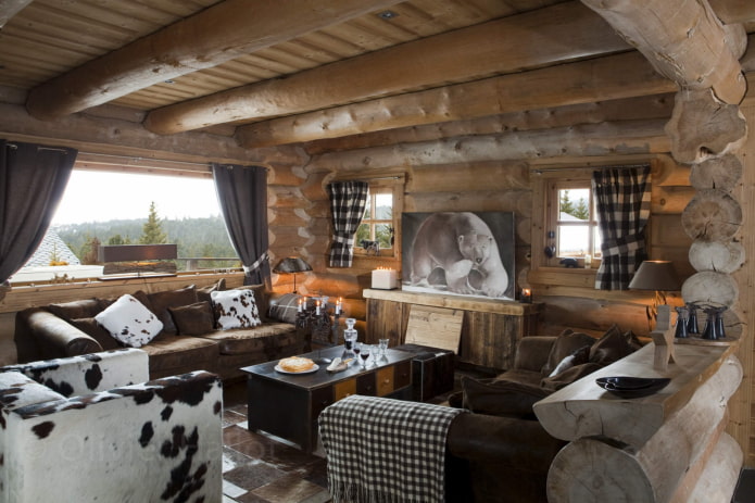 chalet style log house interior
