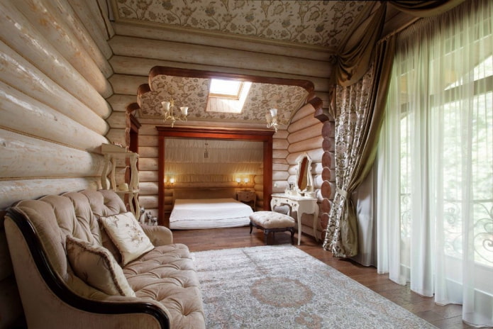 Schlafzimmer in einem Holzhaus