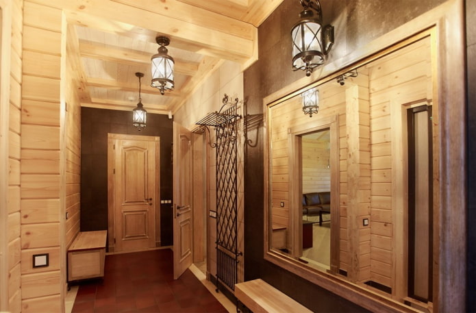 hallway design in the interior of a log house