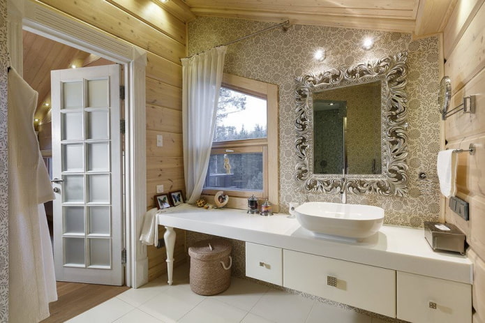 การออกแบบห้องน้ำในการตกแต่งภายในของบ้านไม้