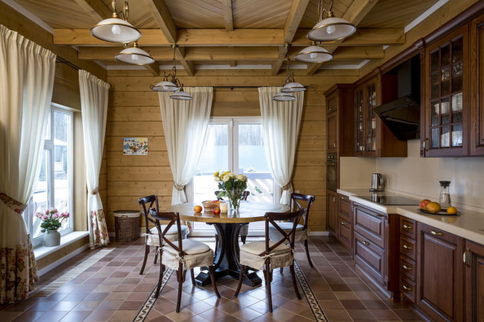 kitchen design in the interior of a log house