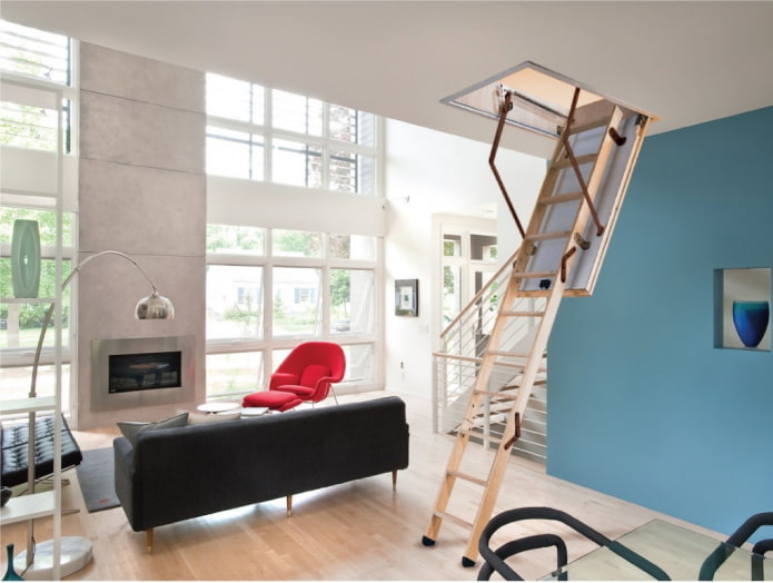 folding ladder in the interior of a private house