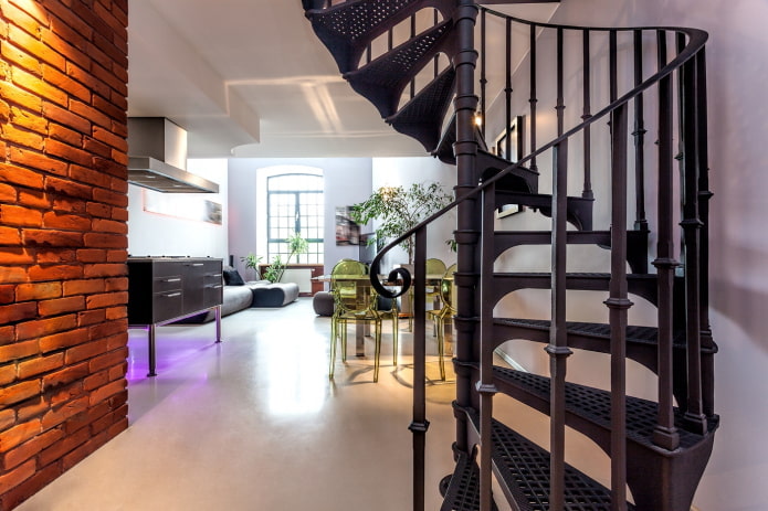 staircase in the interior of a loft-style house