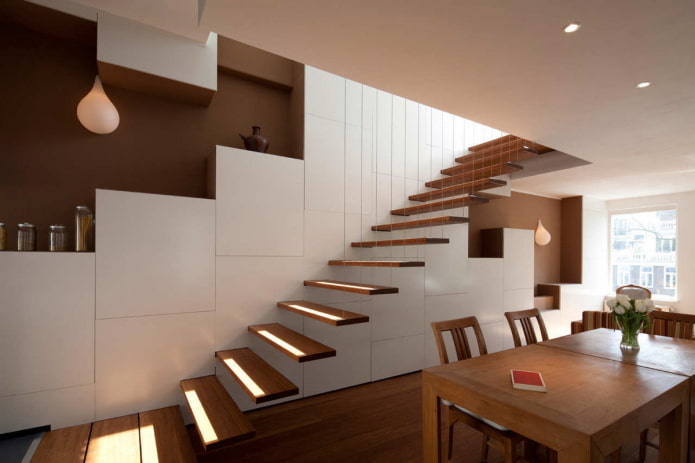 high-tech staircase in the interior of a house