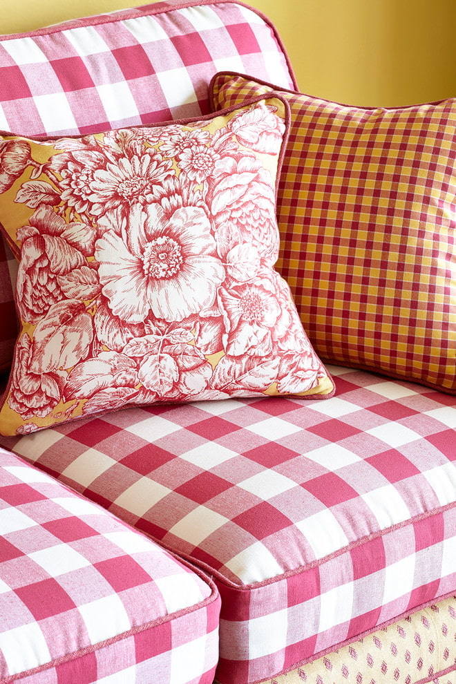 Plaid chair upholstery and floral print