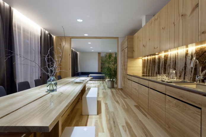 Minimalistic wood grain kitchen