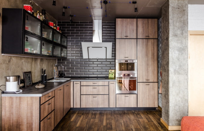 бетонски зидови у кухињи