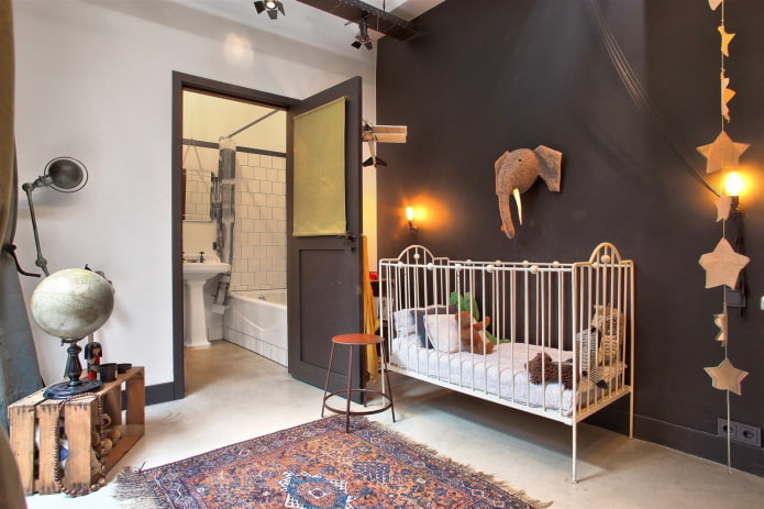 furniture in the interior of a nursery in an industrial style
