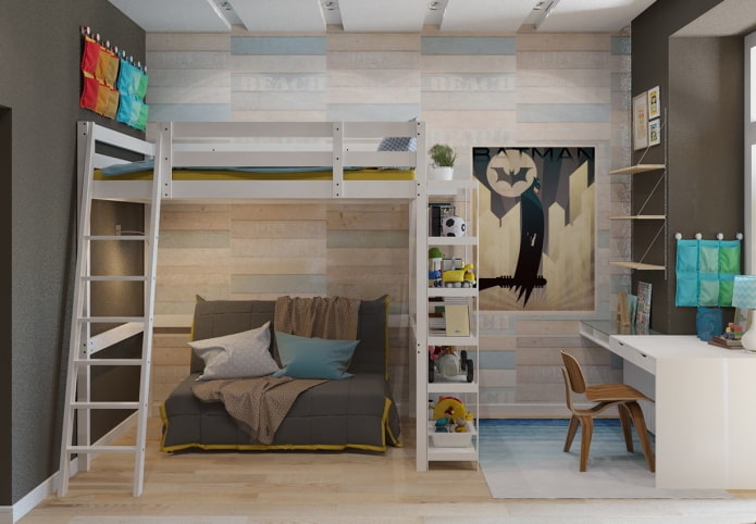 interior of a nursery for a boy in a loft style