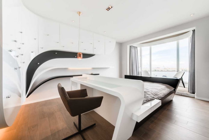 furniture in the interior of the bedroom in high-tech style