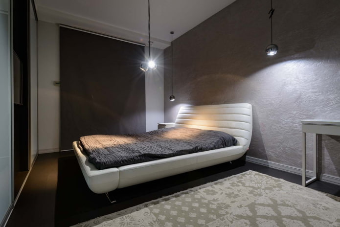 Beleuchtung im Inneren des Schlafzimmers im High-Tech-Stil