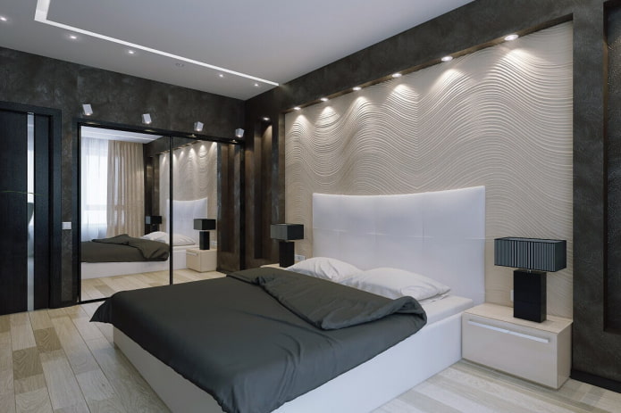 осветљење у унутрашњости спаваће собе у високотехнолошком стилу