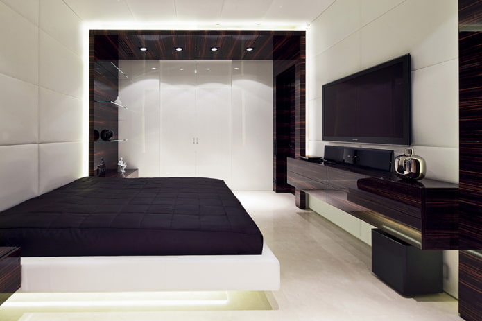 decor in the bedroom in high-tech style