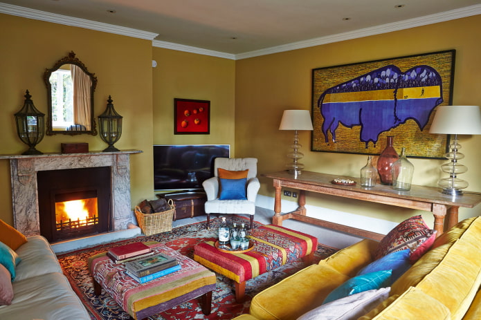 living room interior in eclectic style