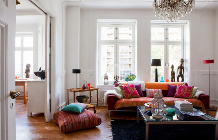 living room interior in eclectic style
