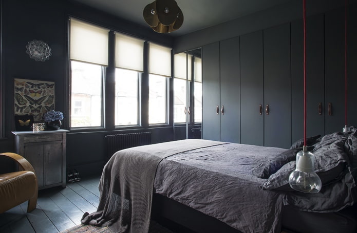 furnishings in the interior of the bedroom in black tones