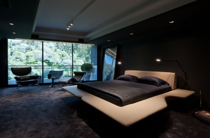 high-tech bedroom in black