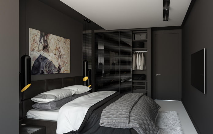 bedroom in black in modern style