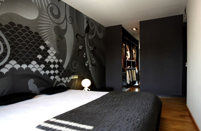 дизајн ентеријера спаваће собе у црним бојама