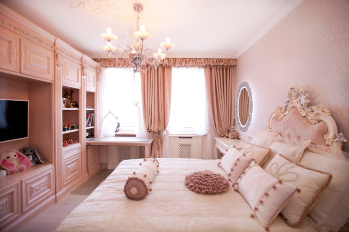 interior of a pink bedroom for a girl