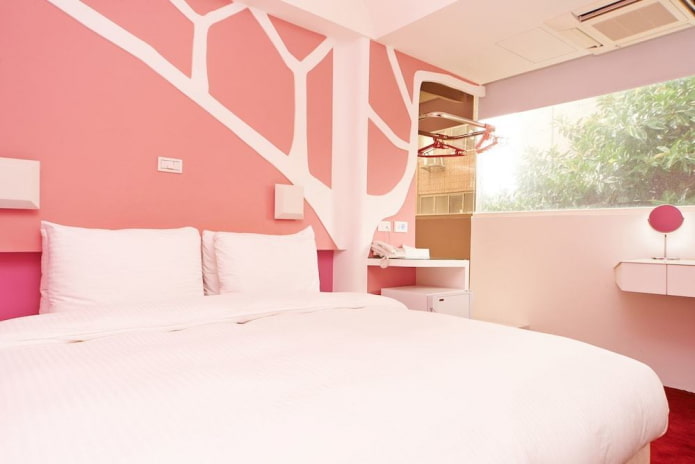 interior of a white and pink bedroom