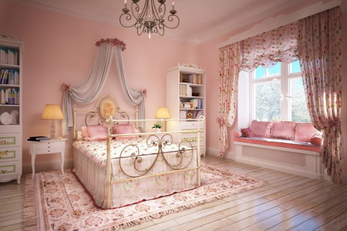 rózsaszín hálószoba provence stílusban