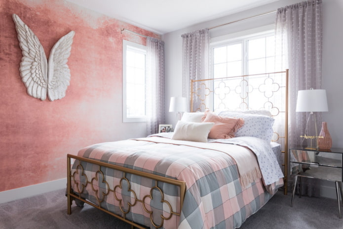 interior of a gray-pink bedroom