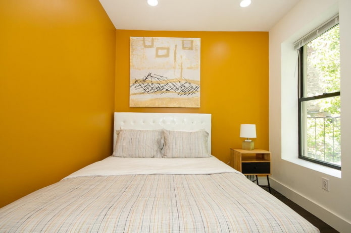 bedroom interior in yellow tones