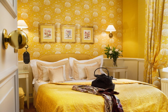 bedroom interior in yellow tones