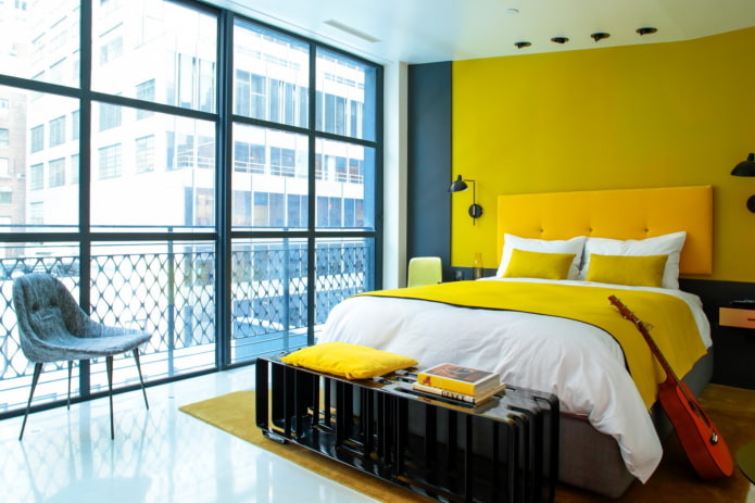 bedroom in yellow tones in a modern style