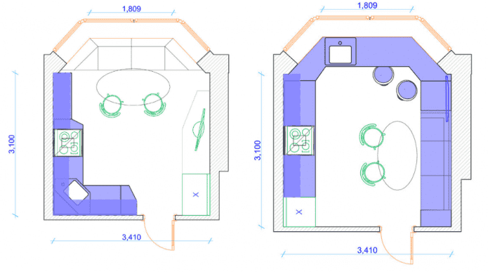 kitchen layout with bay window