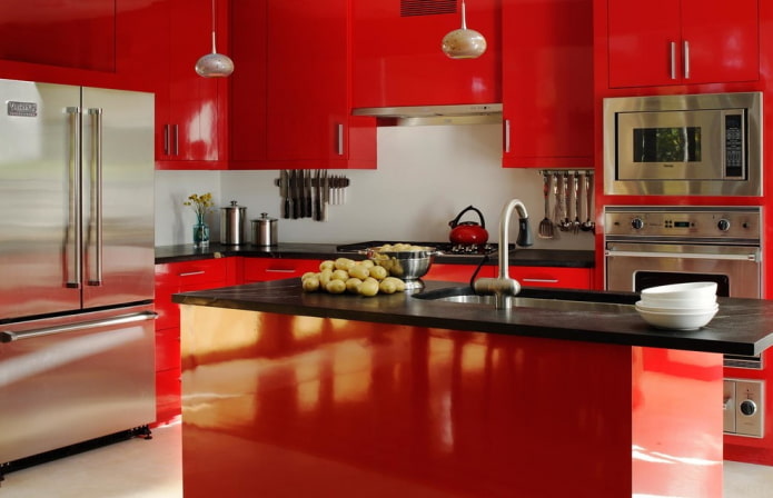 Saturated red kitchen