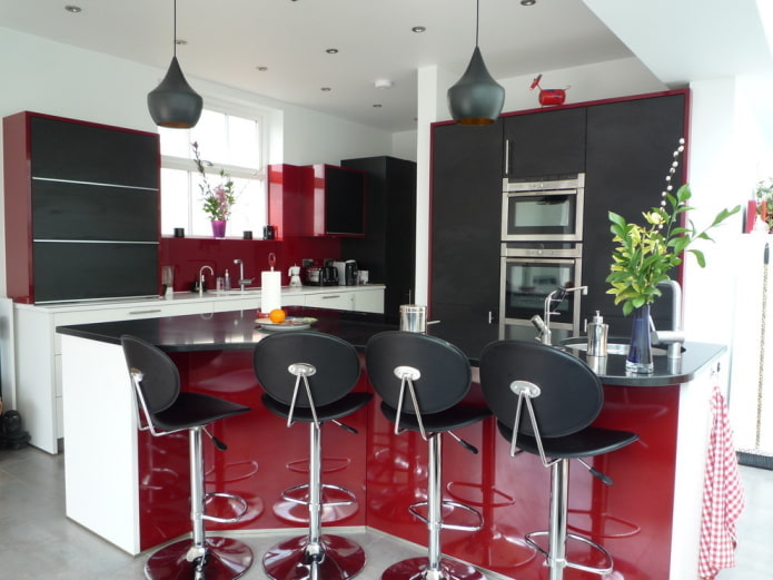 Black and cherry kitchen with white background
