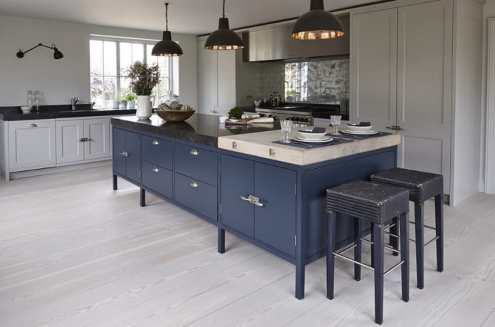kitchen interior in gray-blue tones