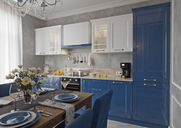 neoklassische blaue Küche