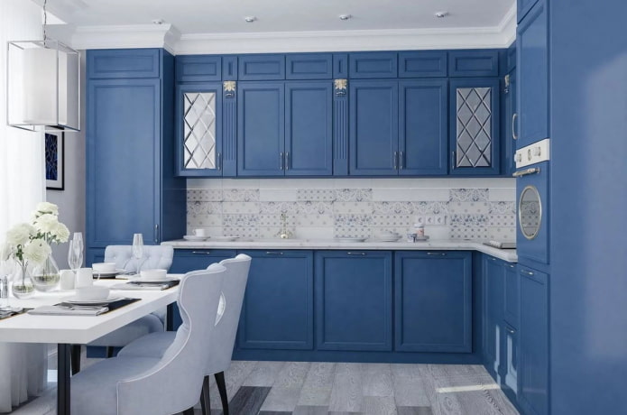 neoclassical blue kitchen