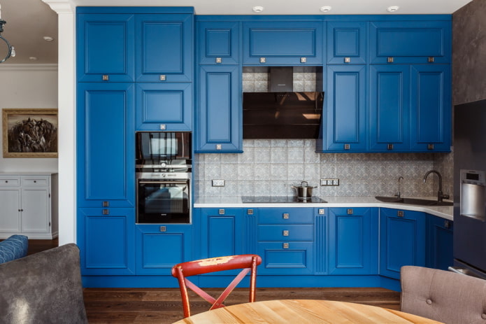 neoclassical blue kitchen