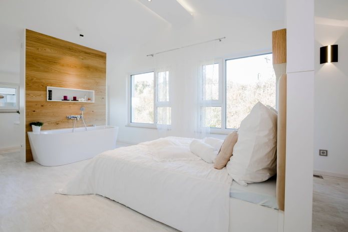Badezimmer in einem minimalistischen Schlafzimmer